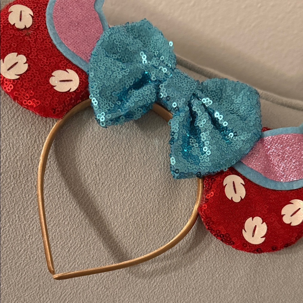 Sequin Minnie-Style Ear Headband with Turquoise Bow